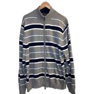 Basic Elements Gray Striped Full Zip Sweater Cotton Blend Men SZ S